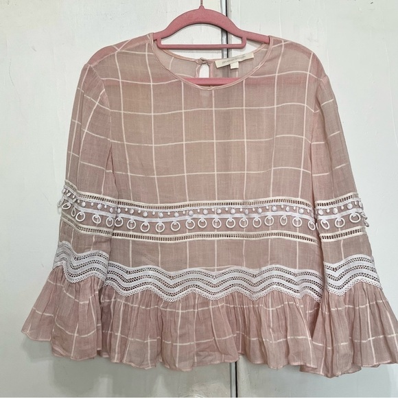 Jonathan Simkhai Voile Grid Top in Pink Embroidered Lace, Small - Picture 6 of 16